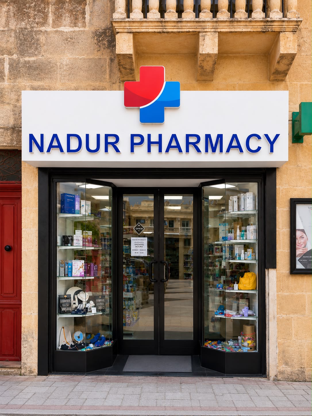 Nadur Pharmacy storefront in Nadur, Gozo